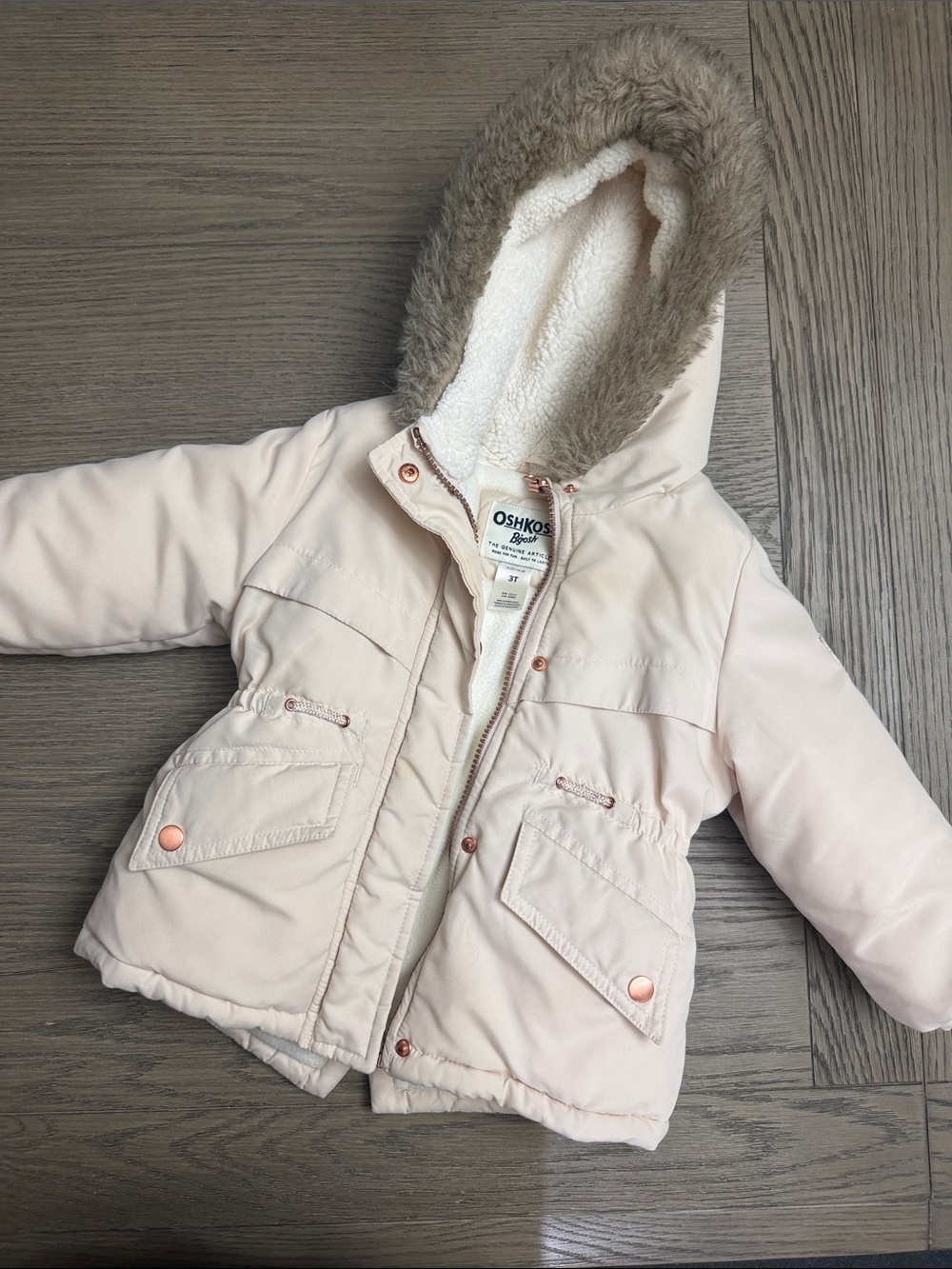 OshKosh B'gosh Ivory Hooded Faux-Fur Trim Puffer Jacket